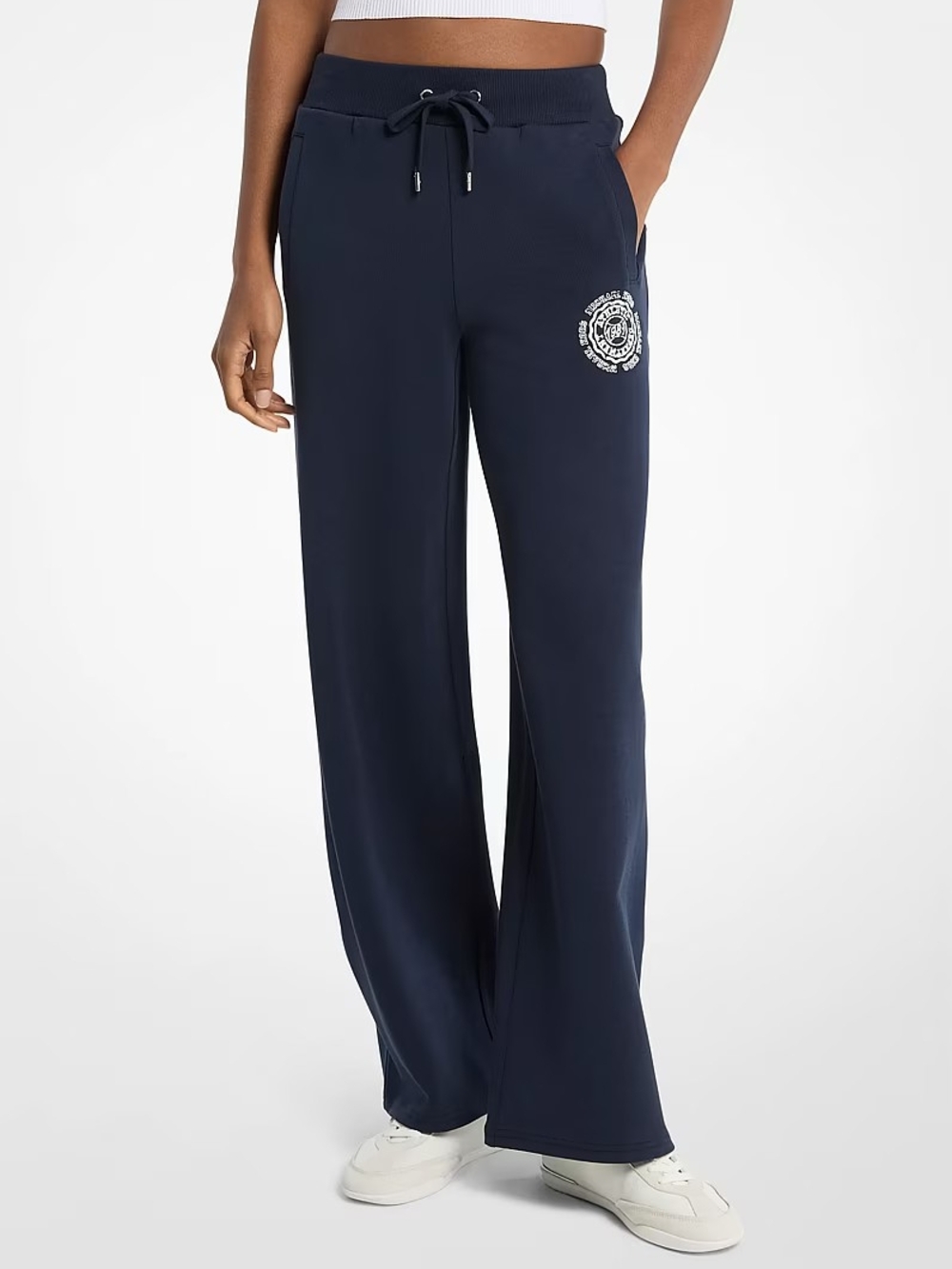 Michael Kors Navy Wide-Leg Drawstring Pants with Crest Logo